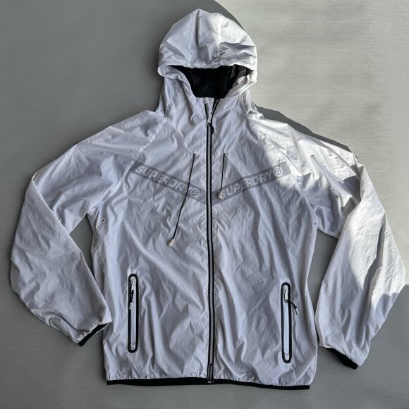 Superdry Mens Core Cagoule Jacket 2XL XXL Optic White Hooded Storm Windbreaker - Picture 1 of 16